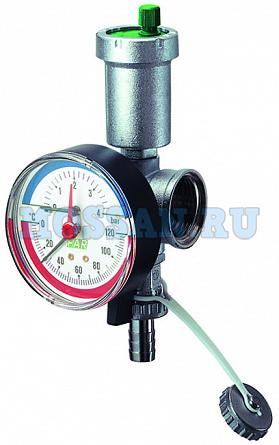 Хромированный узел 1 1/4"(ВР-ВР) с авт. воздухоотвод., термоманометром(0-4 бар, 0-120 С) и сливным к