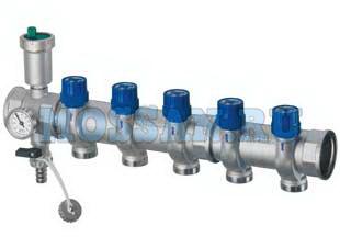 Запорный коллектор 1 1/2"(ВР-НР) с 6 отв. М33х1,5 для  труб 20-26 мм