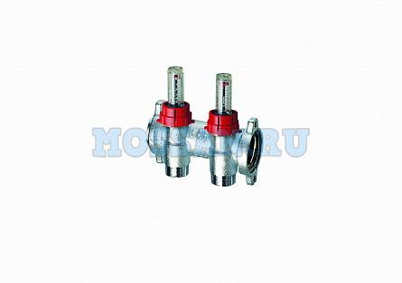 Фланцевый запорный коллектор 1" , отв. 2 - 3/4" EUROKONUS, с расходомер.